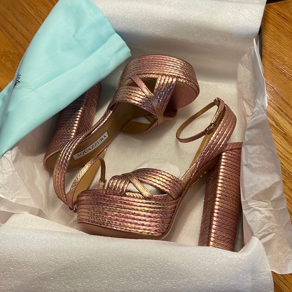 Aquazzura Sundance 140 Snake Embossed Platform Sandals sz 36.5 - Picture 14 of 15
